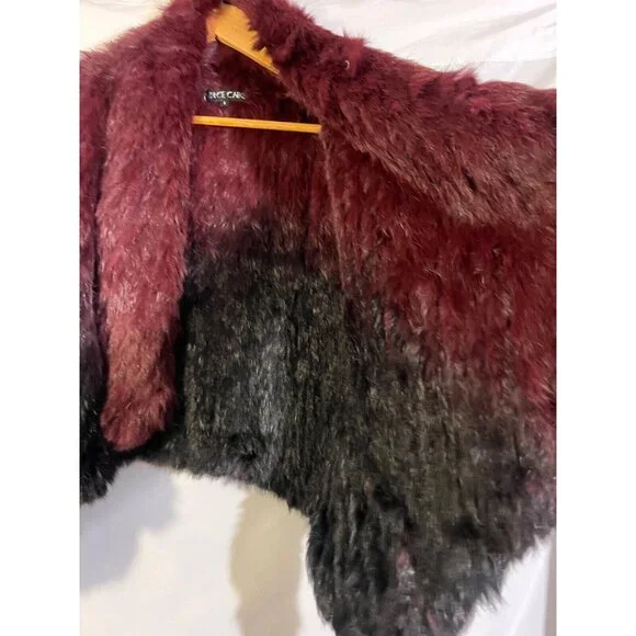 Dolce Cabo Maroon Burgundy/Black Ombre Fur Vest Rabbit Size S Super Soft - Picture 3 of 5